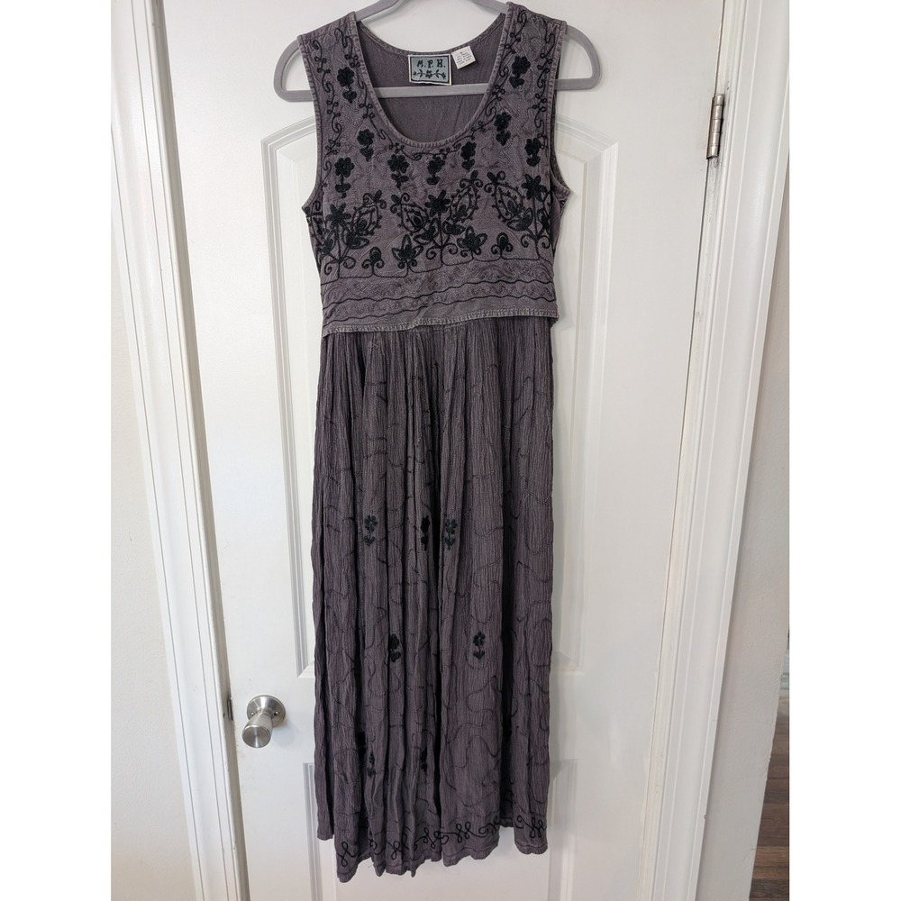 MPH Womens Small‎ Purple Crinkle Rayon Embroidered Boho Maxi Dress ren faire
